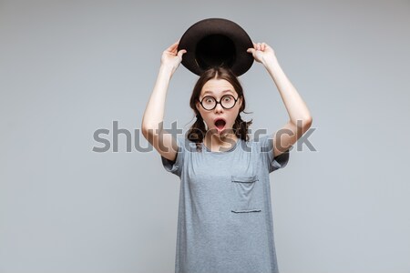 Shocked young woman wearing virtual reality device Stock photo © deandrobot