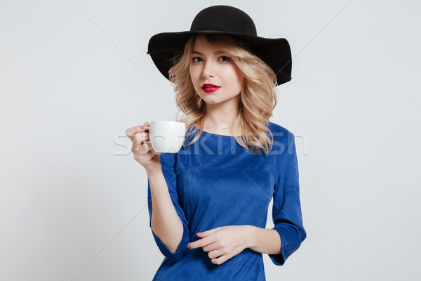 Bela mulher seis copo café Foto stock © deandrobot