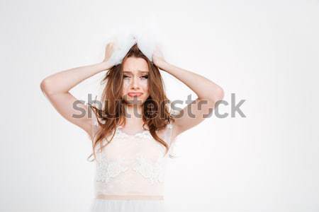 Portre şehvetli kız oynama saç çığlık atan Stok fotoğraf © deandrobot