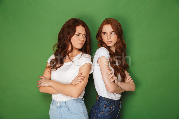 Two displeased girls 20s with ginger hair in casual wear standin Stock photo © deandrobot