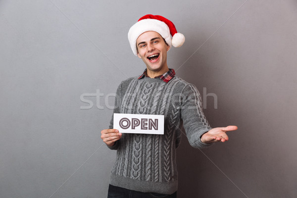 Stock fotó: Derűs · férfi · visel · karácsony · mikulás · kalap