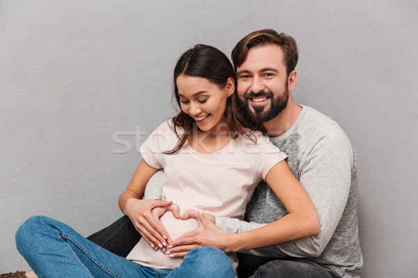 Stock foto: Porträt · zufrieden · junger · Mann · schwanger · Ehefrau