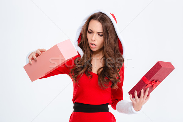 Disappointed shocked woman in santa claus costume got empty gift  Stock photo © deandrobot
