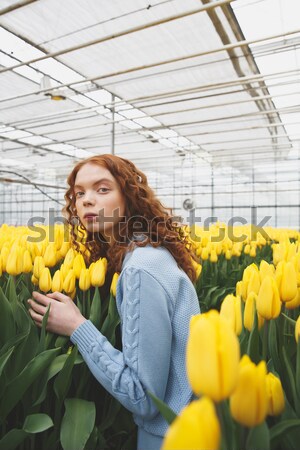 Girl enjoying flowers Stock photo © deandrobot