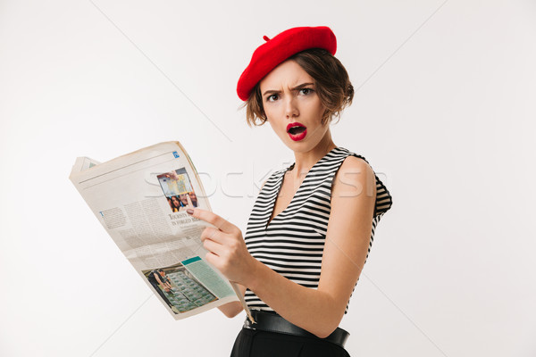 Portrait of a shocked woman wearing red beret Stock photo © deandrobot