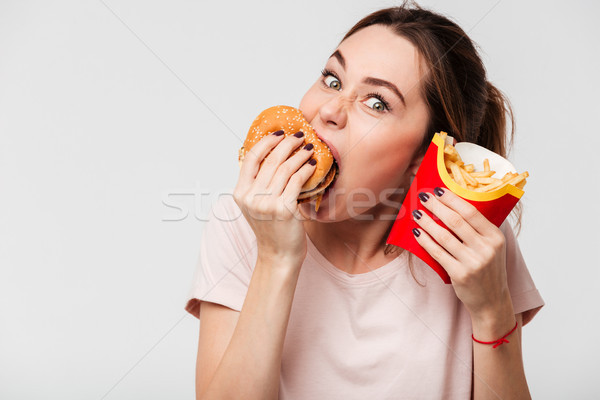 Foto stock: Retrato · faminto · bastante · menina · alimentação