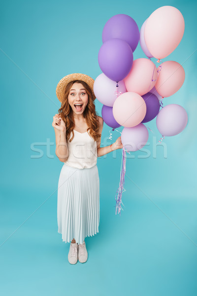 Gefühlvoll schreien Frau halten Ballons Stock foto © deandrobot