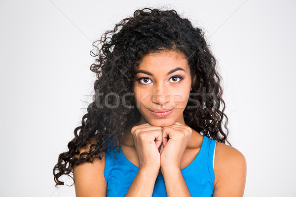 Boldog afro amerikai nő néz kamera Stock fotó © deandrobot