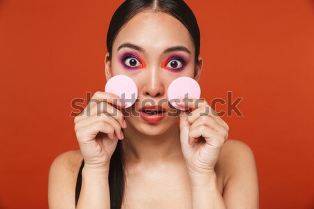 Beauty portrait of a shocked brown haired woman Stock photo © deandrobot