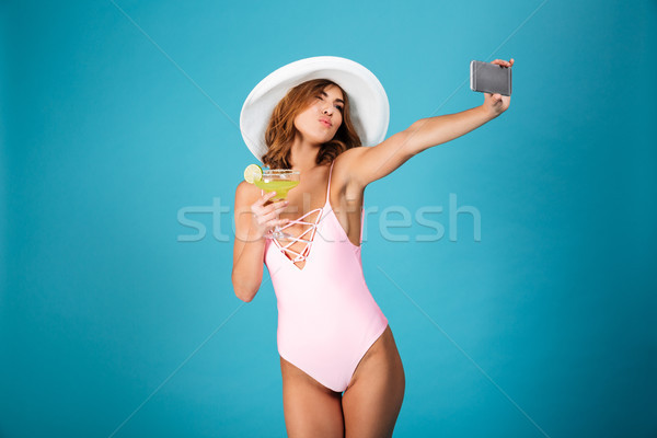 Portret atrakcyjna dziewczyna strój kąpielowy lata hat Zdjęcia stock © deandrobot