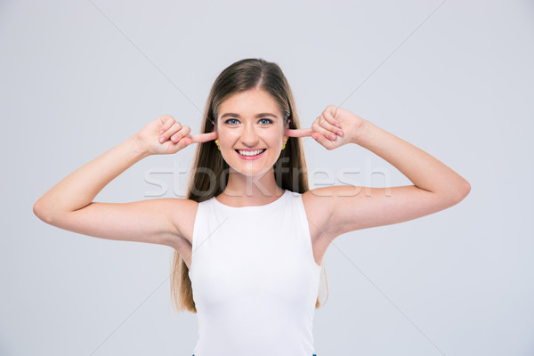 Stockfoto: Vrouwelijke · tiener · oren · portret · glimlachend · geïsoleerd