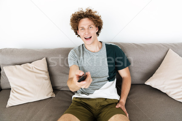 Stockfoto: Knap · vrolijk · man · vergadering · sofa