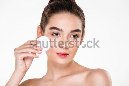 Stock photo: Close up beauty portrait of brunette attractive woman cleaning h