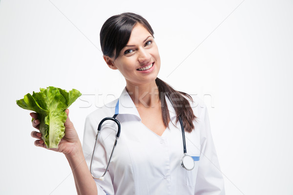 [[stock_photo]]: Heureux · Homme · médecin · salade · isolé