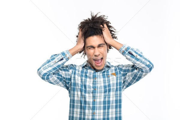 Stressed afro american man with curly hair screaming  Stock photo © deandrobot