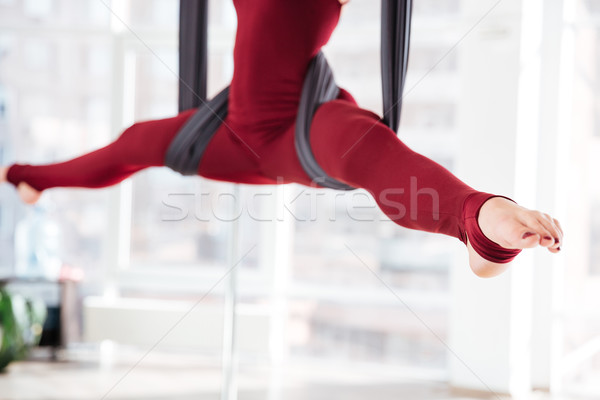 Lábak fiatal nő zsinór függőágy közelkép légi Stock fotó © deandrobot