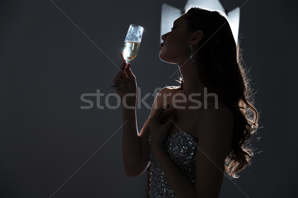 моде женщину стекла коктейль темно Сток-фото © deandrobot