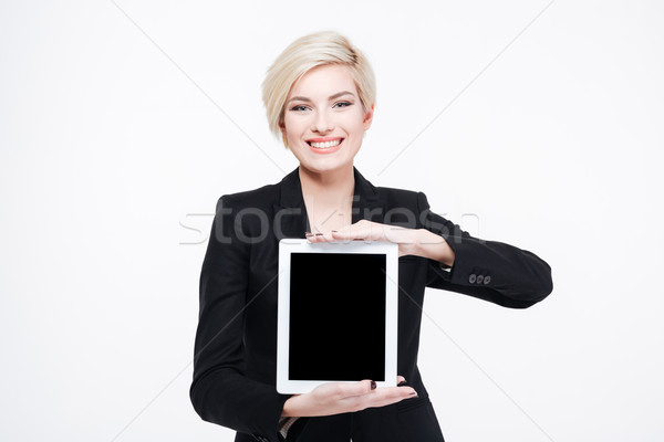 Mujer de negocios Screen sonriendo aislado Foto stock © deandrobot