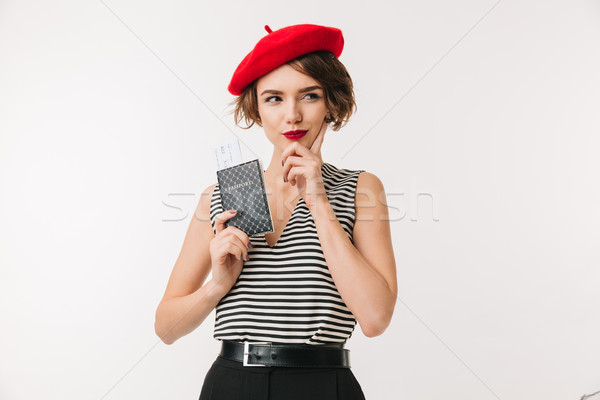 Portrait of a thoughtful woman Stock photo © deandrobot