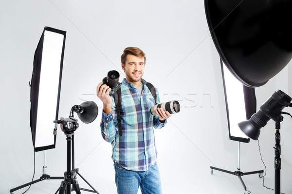 Fotograf stałego Fotografia studio sprzęt szczęśliwy Zdjęcia stock © deandrobot