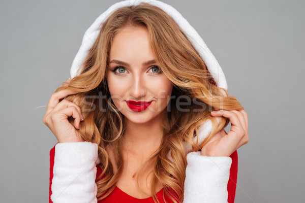 Portret szczęśliwy przepiękny młoda kobieta Święty mikołaj kostium Zdjęcia stock © deandrobot