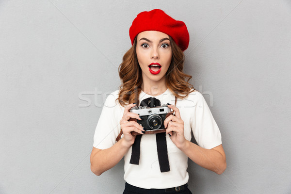 Retrato excitado colegiala uniforme foto Foto stock © deandrobot