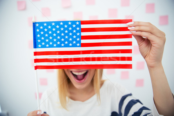 Foto stock: Mujer · ojos · EUA · bandera · alegre · mano