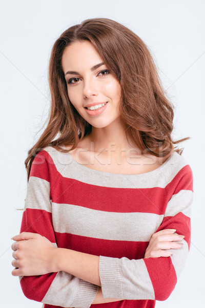 Foto stock: Sonriendo · encantador · mujer · pie · armas · doblado