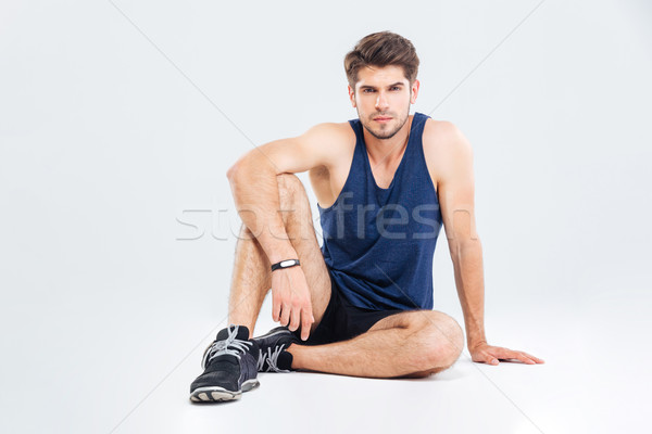 Foto stock: Bonito · jovem · fitness · homem · sessão · branco