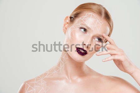 Foto stock: Beleza · retrato · mulher · cabelo · loiro · roxo · make-up