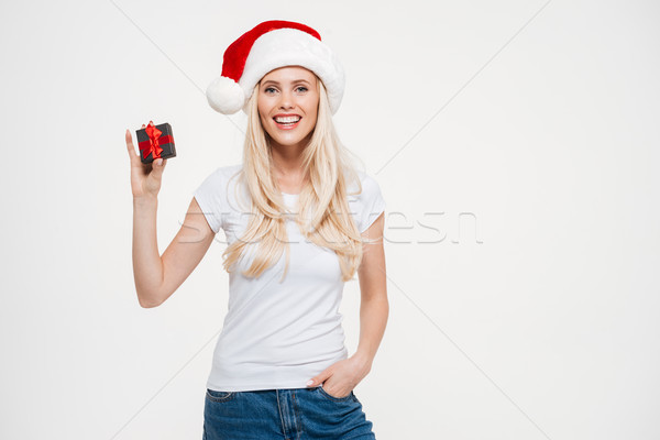 Portret uśmiechnięty młoda kobieta czerwony christmas hat Zdjęcia stock © deandrobot