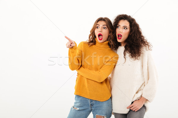 Resim iki kızlar işaret Stok fotoğraf © deandrobot