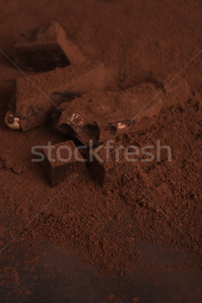 Close up of a natural homemade dark chocolate covered in powder Stock photo © deandrobot