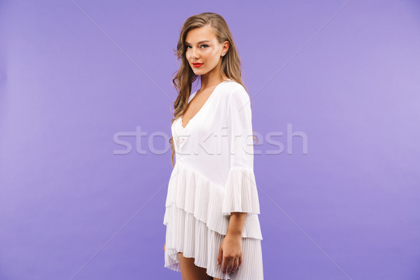 Photo of young brunette woman 20s with long curly hairstyle wear Stock photo © deandrobot