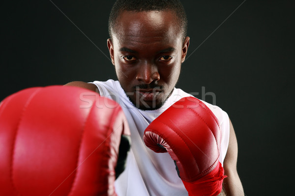 Portrait of an African American boxer punching in camera Stock photo © deandrobot