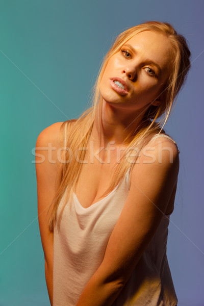 Unusual portrait of calm woman Stock photo © deandrobot