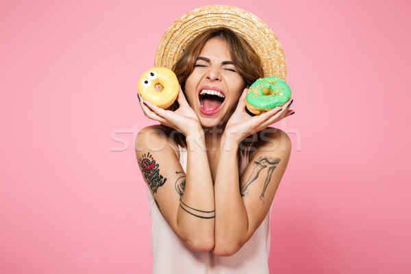 Portrait heureux excité fille été chapeau [[stock_photo]] © deandrobot