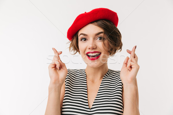Portrait of a lovely woman wearing beret Stock photo © deandrobot