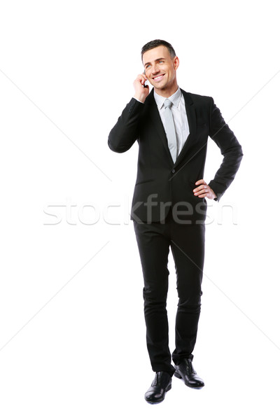 Stockfoto: Portret · gelukkig · zakenman · praten · telefoon · witte