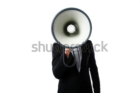 Biznesmen megafon stałego odizolowany biały strony Zdjęcia stock © deandrobot