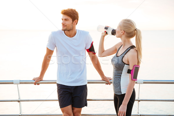 Stockfoto: Fitness · man · vrouw · jogging · pier