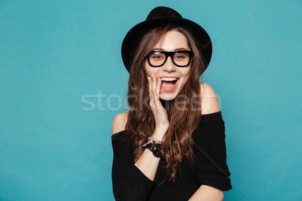 Hermosa feliz mujer sombrero riendo Foto stock © deandrobot