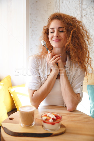 Stockfoto: Prachtig · jonge · dame · vergadering · cafe