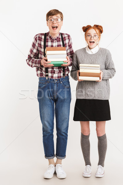 Zdziwiony para szkoły książek Zdjęcia stock © deandrobot