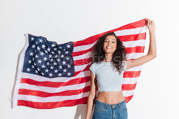 年輕女子 美國國旗 孤立 年輕 快樂 商業照片 © deandrobot