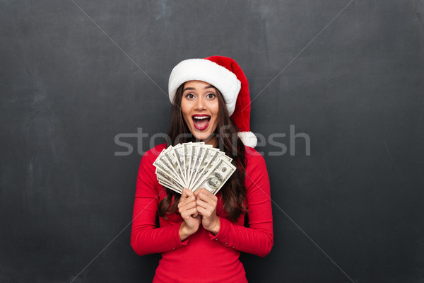 Gelukkig brunette vrouw Rood blouse christmas Stockfoto © deandrobot