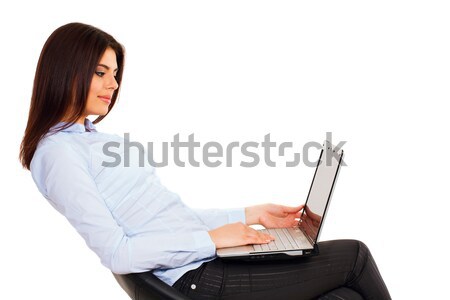 Gelukkig vrouw laptop geïsoleerd witte computer Stockfoto © deandrobot