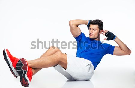 Fitness om abdominal izolat alb sportiv Imagine de stoc © deandrobot
