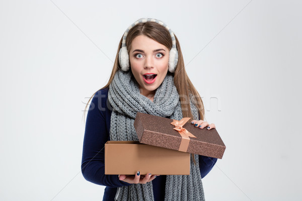 Stock photo: Happy amazed woman holding gift box