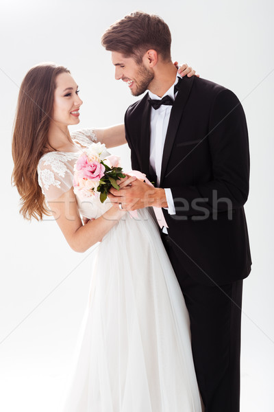 Retrato feliz recién casados aislado blanco boda Foto stock © deandrobot